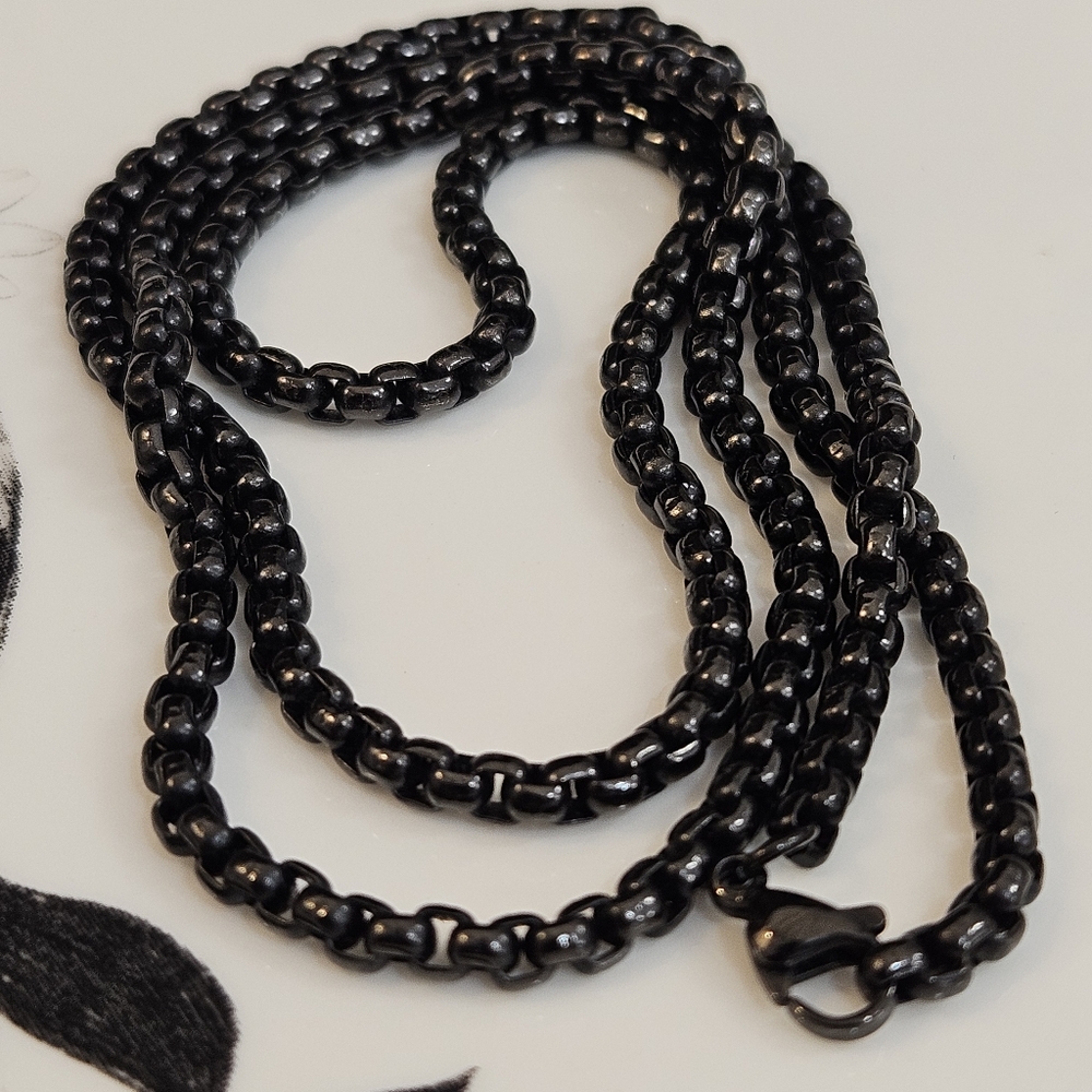 Black Anodized Stainless Steel Box Chain 24"